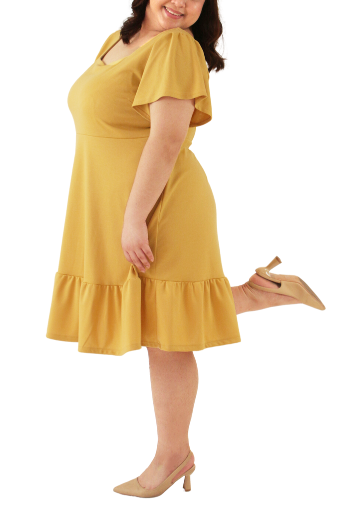 Knit Flare Sleeves Midi Dress (FDS-093)- Mustard>>>>>Before: Php 2,099.75