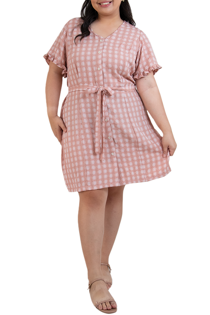 Button Down Shift Dress (FDS-057C)- Old Rose