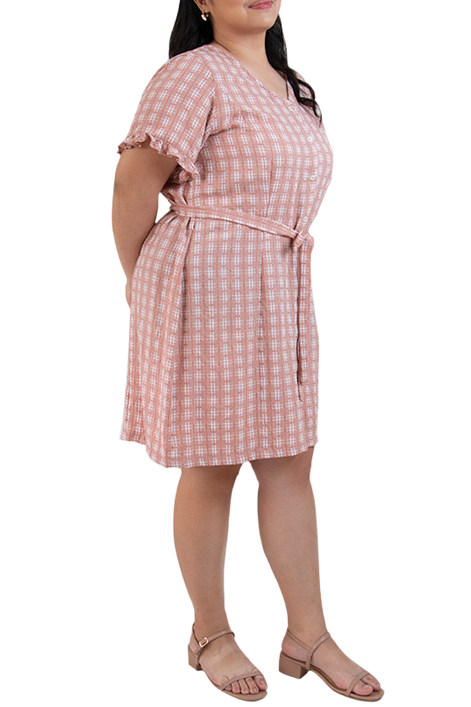 Button Down Shift Dress (FDS-057C)- Old Rose