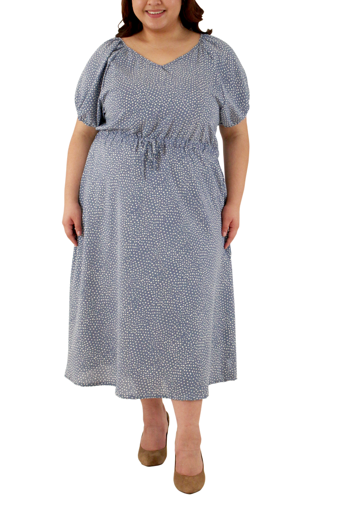 Shirred Midi Dress (FDS-090)- Blue>>>>>Before: Php 2,299.75