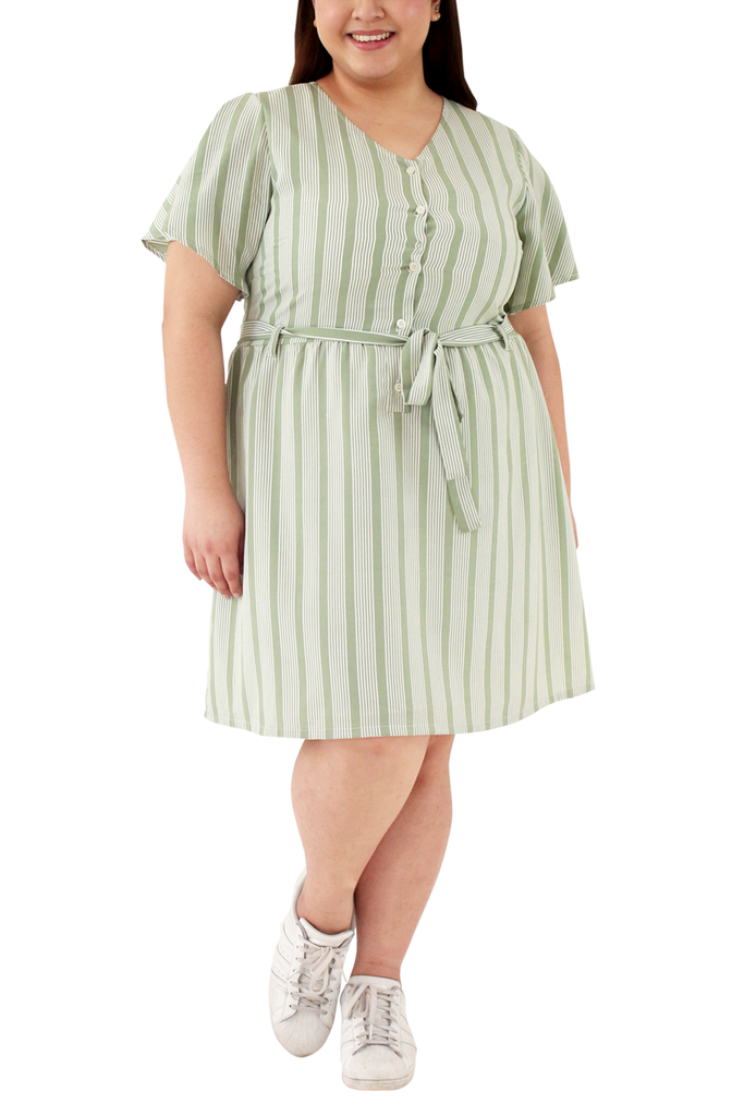 Flare Shirred Short Dress (FDS-105)- Green
