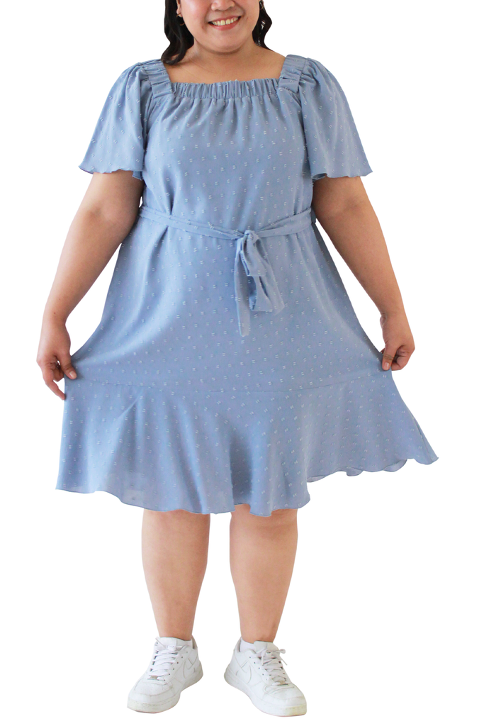 Short Flare Sleeve Midi Dress (FDS-074) -Dusty Blue