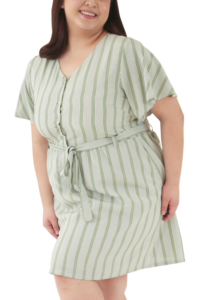 Flare Shirred Short Dress (FDS-105)- Green