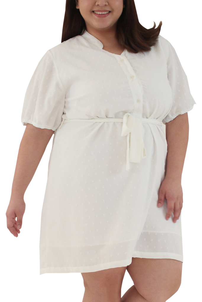 Bubble Garterised Waist Short Dress (FDS-063)- White